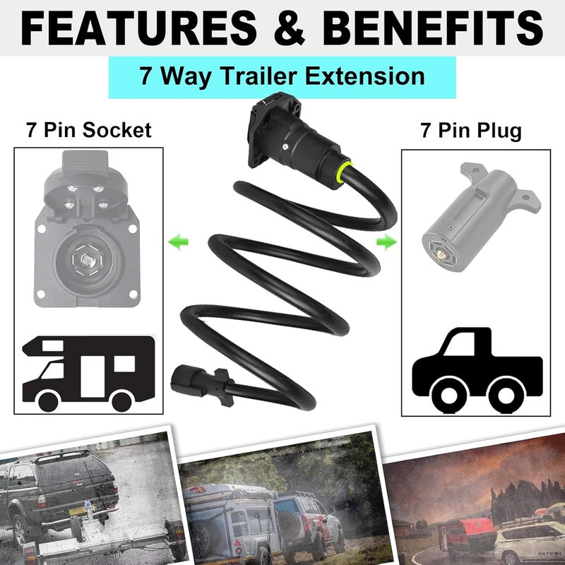 CXTM 7-Way Trailer Extension Cord Wire Cable(4FT), 7 Way Trailer Plug Socket Extension Cable, Wiring Harness 7 Prong Tow Wiring Connector Cord 7 Blade Trailer Wiring Connector Cord Wire (4ft) - Image 2